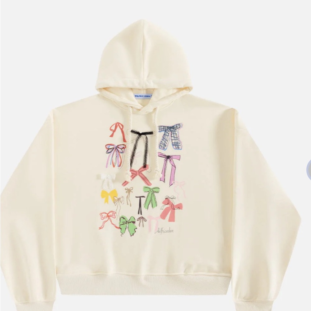 Aelfric Eden Cream Hoodie with Colorful Bow Design
